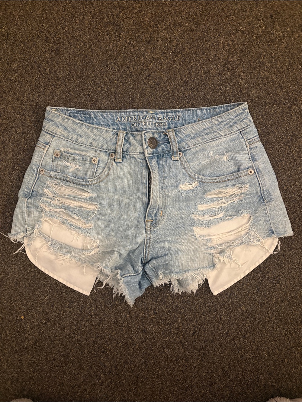 American Eagle Outfitters Light Wash Distressed Denim Cutoff Shorts